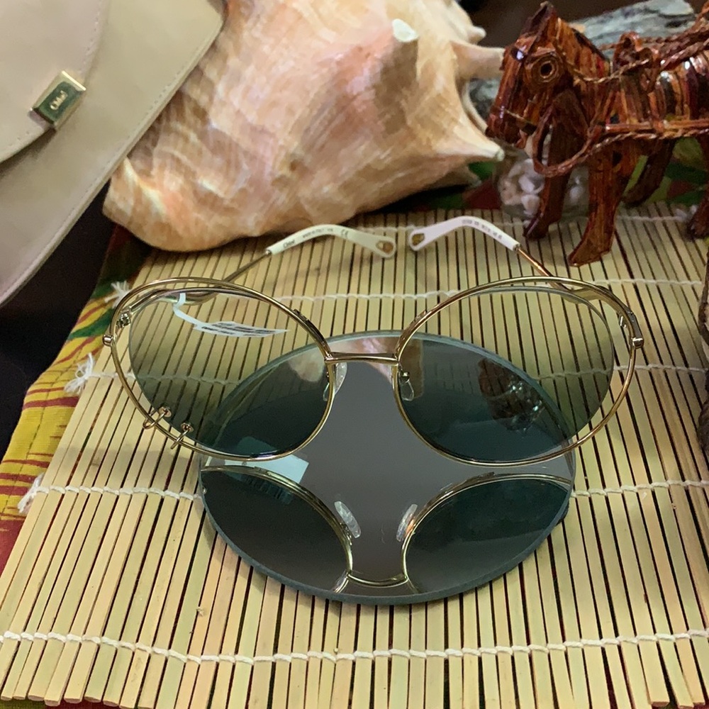 Chloe Petrol Gradient Wendy Round Gold Sunglasses